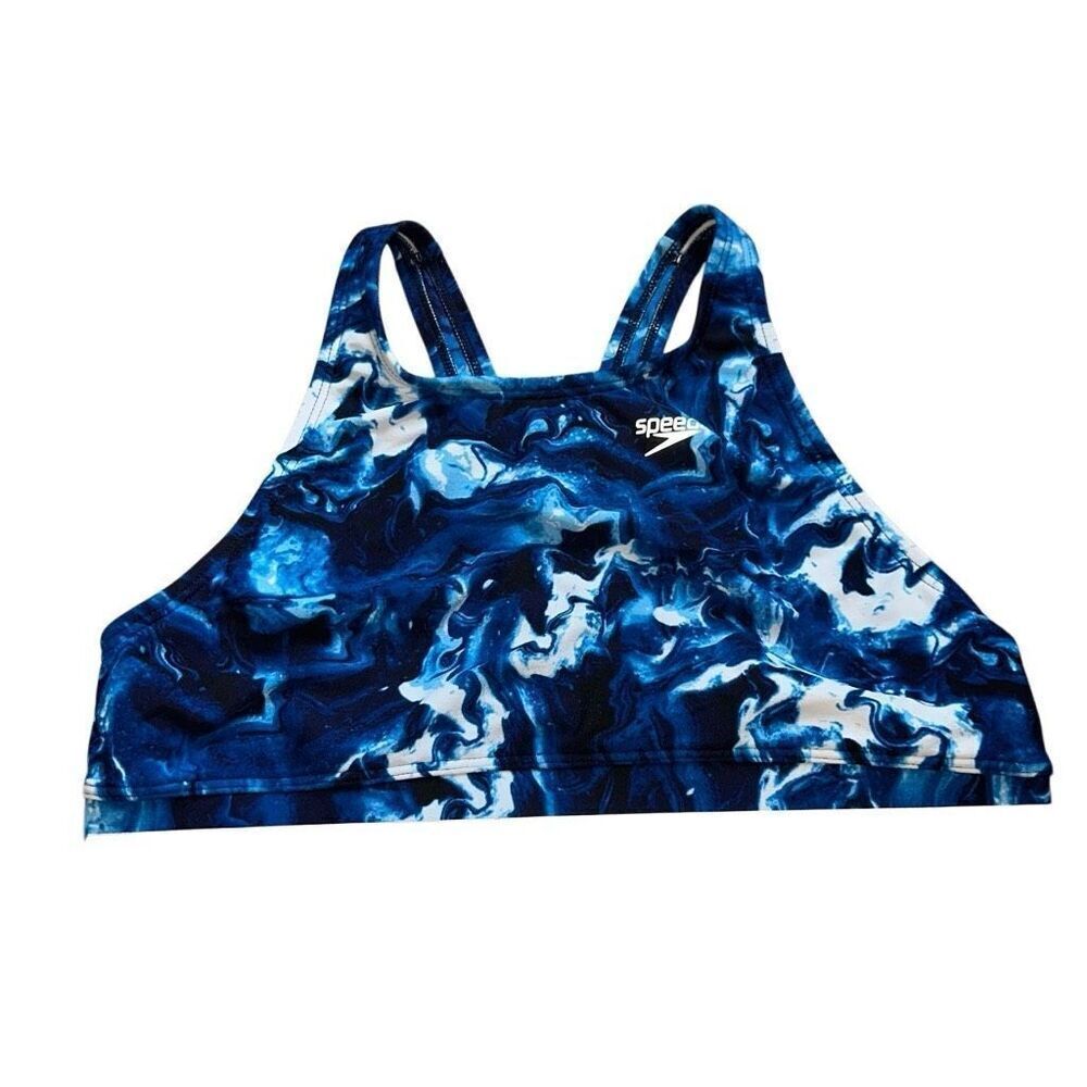 Speedo Endurance Lite sz 10 blue wave bikini top swim racing bathing suit